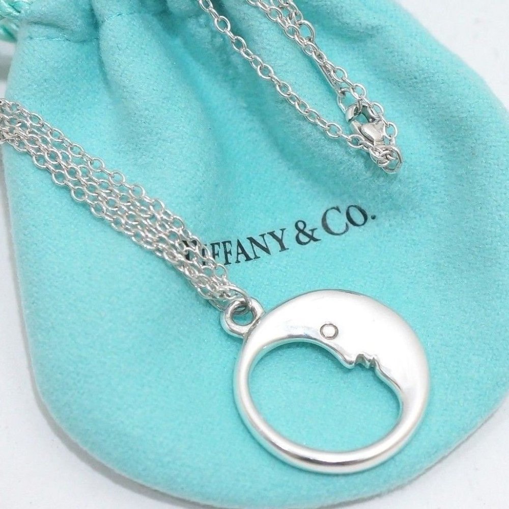 LIKE NEW! Tiffany & Co. Sterling Silver Man in the Moon on Double Chain